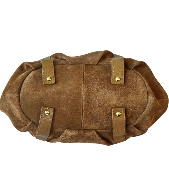 Audrey Brooke Faux Fur Soft Trimmed Suede Leather Brown Zip Extendable Tote Bag - Picture 5 of 11